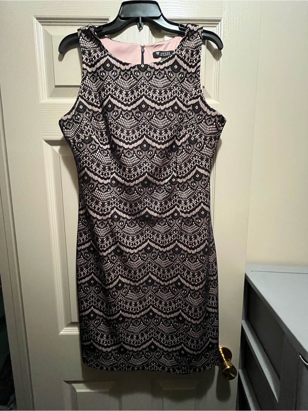 Guess Pink & Black Lace-Overlay Sheath Dress
